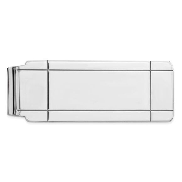 Rhodium Plated Sterling Silver Grooved Fold Over Money Clip, 19 x 51mm - Picture 1 of 3